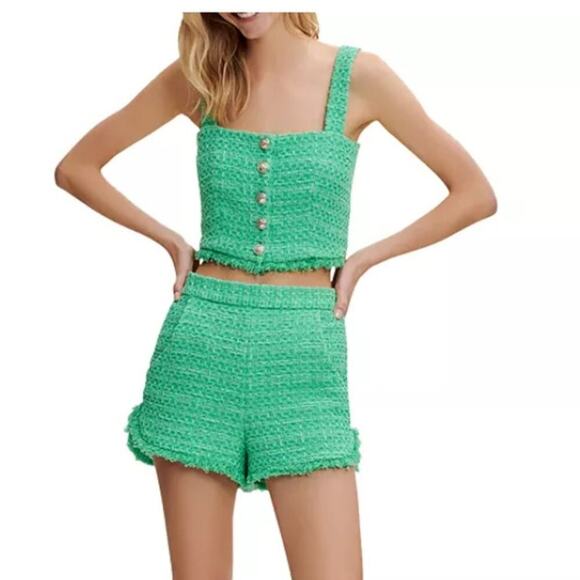 Maje Livete Fringe Trim Tweed Top (1) & Ivete Frayed Hem Shorts (34) - Picture 3 of 16
